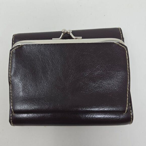 BUXTON Leather Trifold Kiss Lock Leather Wallet NOS Deep Chestnut Brown - Picture 2 of 11